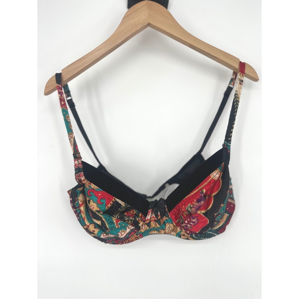 Vintage Sears Satin Velvet Bra 36B Red Paisley Underwire Boho Retro Lingerie